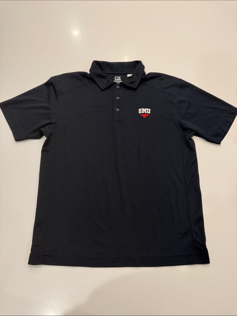 SMU Men’s Navy Polo Shirt with Embroidered Logo Large